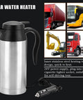 Boss Level 24v Electric Water Kettle For Truckers And Road Warriors 750ml Stainless Steel Portable Travel Heater Bottle with lid and plug.