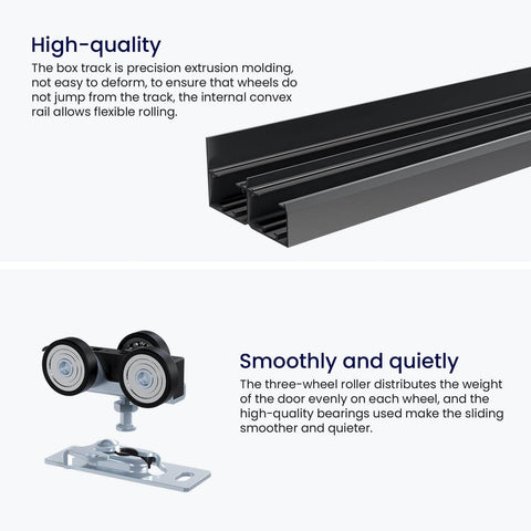 48 Inch Ceiling Mount Bypass Sliding Door Hardware Kit For Cabinet And Closet, Double Pocket Doors, Black Aluminum Alloy