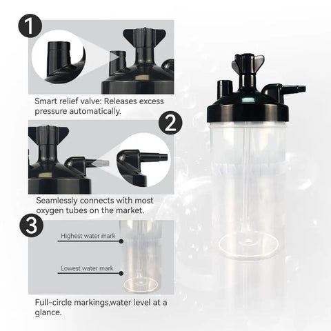 Ultra Lightweight Oxygen Humidifier Bottle For Oxygen Concentrator Non Toxic PP Engineering Plastic with smart relief valve