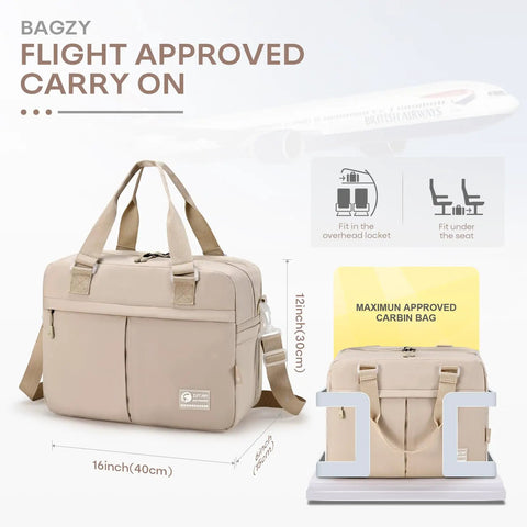 Under-Seat Travel Duffle Bag Go-To 20L Expandable To 30L Lightweight Nylon Carry-On For Airplanes With Wet Pocket beige bag