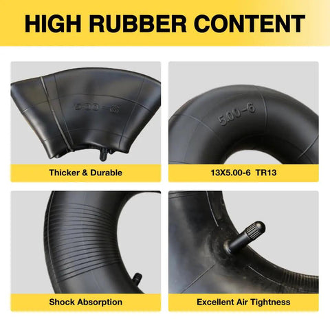 Universal 13x5.00-6 Inner Tube With Straight Valve Stem Premium Rubber Fits Lawn Mower ATV Razor Dirt Quad Snow Blower Go Kart And 12x5.00-6 5.30-6 4.50-6 145/70-6 Tire Sizes, high rubber content, features