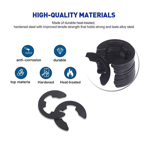 Premium 300 Pcs 65Mn Steel High Elastic Retaining Rings Set Black Oxide Anti Rust stacked and loose retaining rings for industrial use