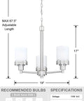 Three Light Fashion Kitchen Island Chandelier With Frosted Glass Shades And Hollow Metal Shade, Brushed Nickel Finish, Max Length 67.5 inches