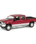 Ford F 250 Super Duty Crew Cab Diecast Pickup Truck Red And Silver One Sixty Fourth Scale Model With Dope Metal Chassis And Real Rubber Tires Collectible Display Piece