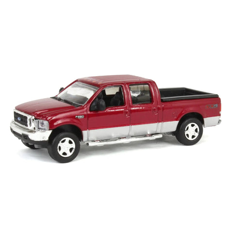 Ford F 250 Super Duty Crew Cab Diecast Pickup Truck Red And Silver One Sixty Fourth Scale Model With Dope Metal Chassis And Real Rubber Tires Collectible Display Piece