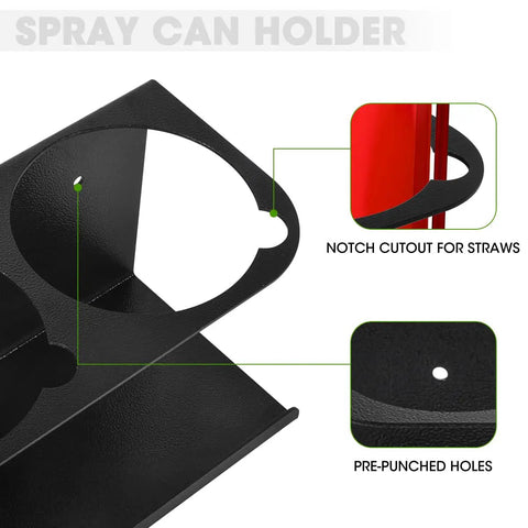 Close-up of Heavy Duty Wall Mount Aerosol Can Holder Set 2 Pack detailing notch cutout for straws and pre-punched holes