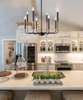 Eight Light Modern Farmhouse Black Chandelier For Dining Room And Living Areas Matte Black Candle Style Ceiling Fixture