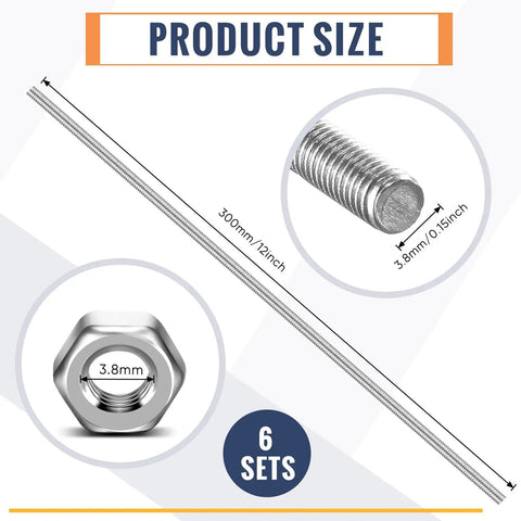 Beefy 4Mm Stainless Steel Threaded Rod Set With 4Mm Hex Nuts, 12 Inches Long, 12 Pieces For Beaded Garden Stakes And DIY Projects