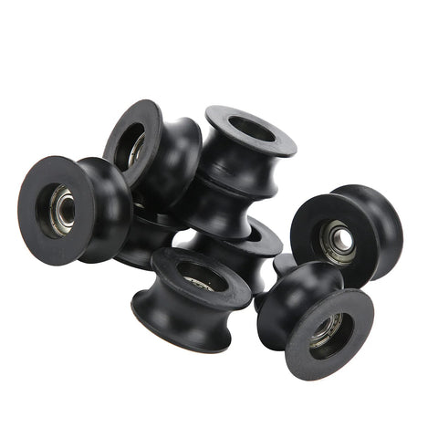 Black nylon-coated U-shaped roller pulley wheels, set of 10 with 608ZZ bearings