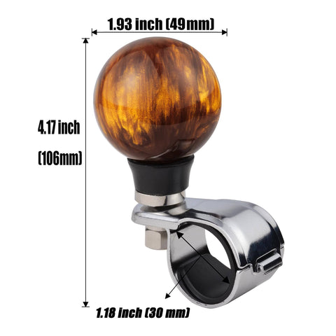 Brown Steering Wheel Knob Ball Spinner Booster Handle For Tractors Forklifts And Lawn Mowers, showcasing size and material.