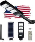 90W Solar Street Light Outdoor Wire Free 9000 Lumen Waterproof LED Flood Light With Motion Sensor, pole and remote control