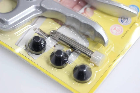 Snap Pliers Kit For No-Sew Button Snaps Handheld Press Attacher With T3 T5 T8 Dies and rods, showing pliers and accessories on packaging
