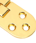 Close-up view of 180 Degree Flap Hinge In Bright Gold 0.09 Inch Thick Metal with zinc alloy construction showing screw holes.