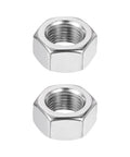 Top Shelf 304 Stainless Steel Hex Nuts 2 Pack M16x1.5mm Fine Thread Lock Fasteners displayed from above.