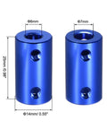 6mm To 7mm Bore Rigid Shaft Coupler With Set Screws In Aluminum Alloy 25mm Length 14mm Outer Diameter Dark Blue 2 Pack, shown with 6mm and 7mm bores