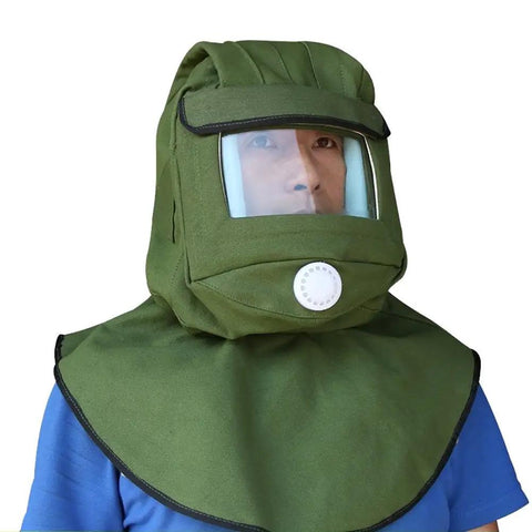 Sand Blasting Hood Cap With Canvas Shawl Protective Gear Mask Anti Dust Hood For Spraying Sanding Cutting And DIY Painting