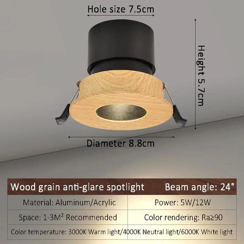 Top Tier Wood Grain Recessed Downlights Led Ceiling Potlights 3Cct Selectable Warm Neutral Cool White Can Light Fixtures With Sleek Round Trim For Modern Home Upgrades 10 Pack, showing matte timber veneer finish and aluminum housing.