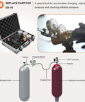 Hydraulic Nitrogen Accumulator Pressure Test Kit With 3 Gauges And 7 Adapters For 10 25 40 MPa And 1500 3600 6000 PSI Gas Charging Tools Pro Grade Multitool For Nitrogen Charging And Pressure Testing with detailed diagram and open case.