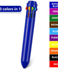 10 In 1 Multicolor Retractable Ballpoint Pens Set With 0.7mm Tips Navy Blue Barrel Includes Black Blue Red Orange Yellow Pink Brown Light Blue Green