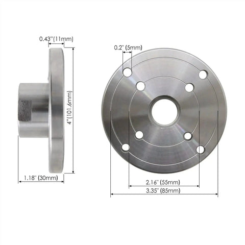 Heavy Duty 4 Inch Wood Lathe Face Plate With Compatible M33 M18 And 1 X 8 Tpi Threads Built Tough Steel Construction side and top view with dimensions