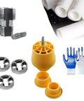 PVC Pipe Threader Kit With Three Die Sizes For Flexible Plumbing Projects, Electric Drill Compatible Threading Tool Set For Quick Install, Stable, Efficient, And Pro Grade For Pros And DIY. PVC dies, threading head, and gloves