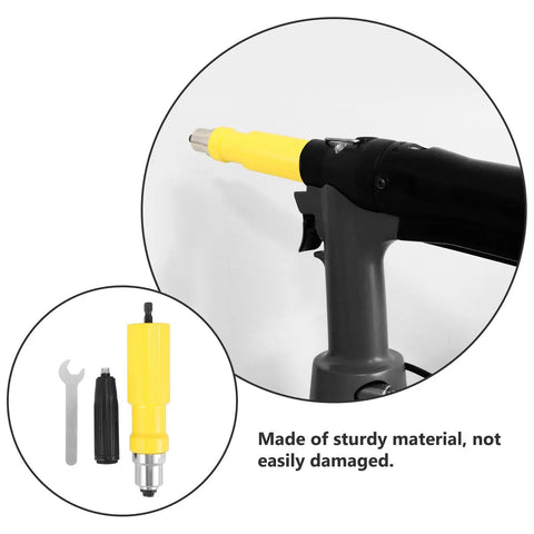 Vicasky Electric Rivet Adapter Tool Kit For Drill Plastic And Alloy Steel Construction Effortless Cordless Rivet Nut Setting Accessory mounted on drill