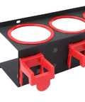 Close-up of Heavy Duty Wall Mounted Spray Bottle Rack With 5 Plastic Hanging Hooks for car wash detailing supplies.