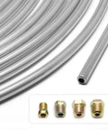 Copper brake line coil with four inverted flare fittings, 25 ft, 3/16 in zinc-plated, close-up of tube end