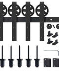 Beefy Heavy Duty Sliding Barn Door Hardware Kit with big rollers, bent hangers, black steel rail, screws, for double doors 9.6Ft easy install