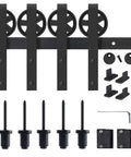 Heavy Duty Sliding Barn Door Hardware Kit Double Track System With Smooth Ride Rollers And Drop Dead Simple Install Bent Hangers In Slick Black Finish bedroom rail components.