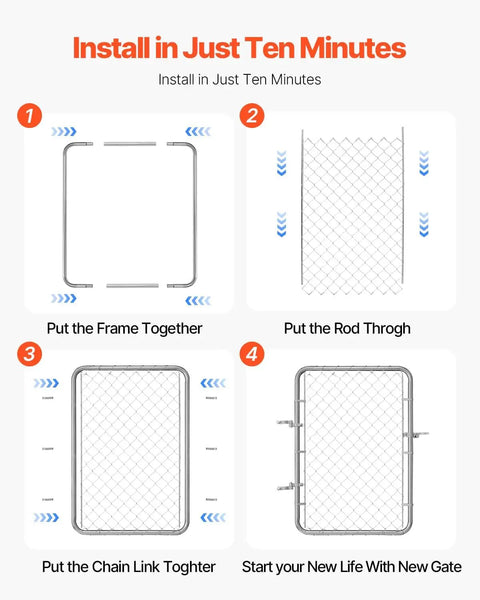 Installation steps for Adjustable Chain Link Fence Gate 32 By 46 Inches, Rust Resistant Galvanized Steel, Fits 2 To 4 Ft Wide Openings