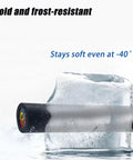 Beefy EV Charging Cable, Heavy Duty TPE Extension Cord For Electric Vehicles shown with cold frosted background, flexible at -40°C.