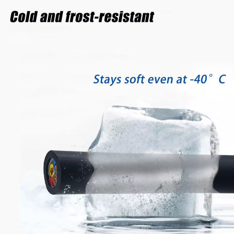 Beefy EV Charging Cable, Heavy Duty TPE Extension Cord For Electric Vehicles shown with cold frosted background, flexible at -40°C.