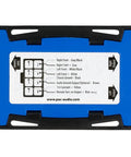 Top view of PRO Series 2 Channel Line Output Converter With Remote Turn On For OEM Car Audio Upgrades, blue with labels