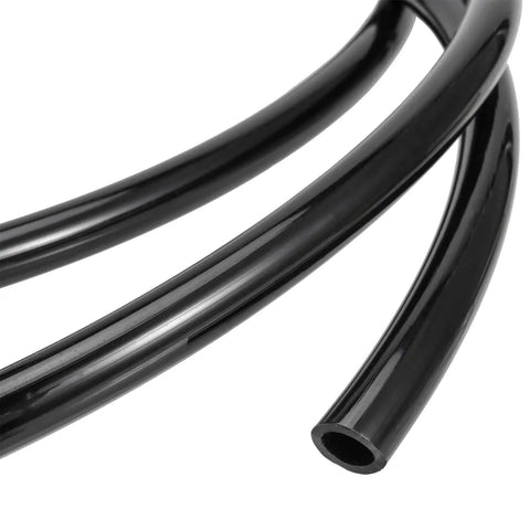 Close-up of Workhorse 1/2 Inch PU Pneumatic Tubing, 65.5 Ft Black Polyurethane Line Hose for air compressor fittings, twist resistant.