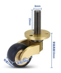 4PCS Vintage Solid Brass Casters - 1 Inch Threaded Stem Silent Swivel Wheels for Sofa/Chair/Furniture showing dimensions and detail.
