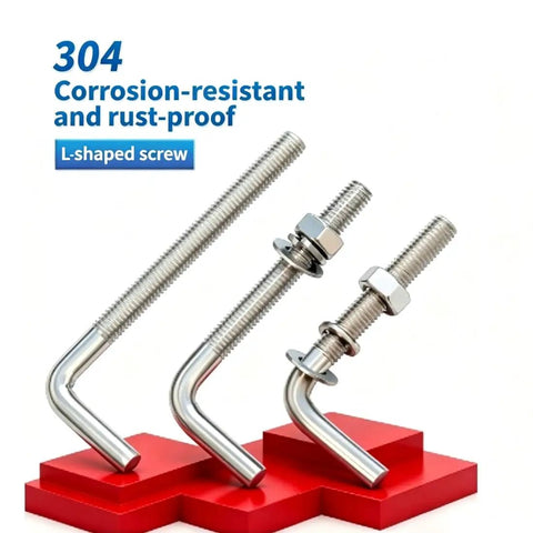 304 Stainless Steel L Shaped Anchor Bolt Kit With Nuts And Washers, Rustproof Indoor Outdoor Anchor Screws, Heavy Duty J Hook Bolts For Secure Mounting And Long Lasting Durability.