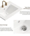 24 Inch Bathroom Vessel Sink, Ceramic Vanity Sink Top with Pre-Drilled Holes showing easy cleaning and excellent drainage features.