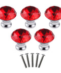 5 Pcs Red Crystal Cabinet Knobs Knockout Diamond Shape Handles with Screws for Dresser Closet Wardrobe Cupboard Kitchen Furniture