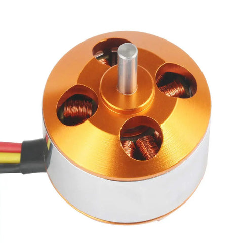 Close-up of the 1400KV 2212 Brushless Outrunner Motor With Mount 10T for RC Aircraft and Quadcopters, highlighting copper winding.
