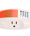 Top Shelf Single Outlet Surge Protector With No Sweat Voltage Defense For Heavy Duty Home Appliances Like Air Conditioners Freezers Ice Makers Washing Machines US Plug Smooth Delay Tech front view showing indicators and outlet.
