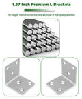 40 Pack 1.57 Inch Stainless Steel 304 Heavy Duty L Brackets With Slot 90 Degree Corner Shelf Brackets For Wood