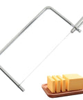 Six Inch Stainless Steel Cheese Slicer Handheld Wire Cutter delivers effortless precision cuts, showing cheese blocks on wooden tray.