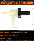Front view: vacuum check valves, set of 4, light-yellow translucent plastic for automotive vacuum lines; 2.1 in long, 1.3 in high.