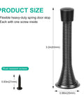 Heavy Duty Spring Door Stops 6 Pack Matte Black Wall Mount Blockers With Cushioned Rubber Bumpers To Knock Slamming Flat And Act As A Quick Wall Saver Today, shown with dimensions.