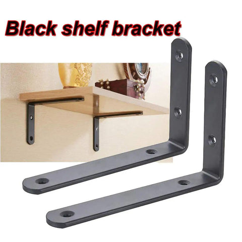 Ultra Strong Black L Brackets Wall Mounts Rock Solid Corner Shelf Supports Rust Proof Iron Braces Quick Setup Kit For Diy Floating Shelves And Home Storage Goals. Black iron shelf brackets with wooden shelf.