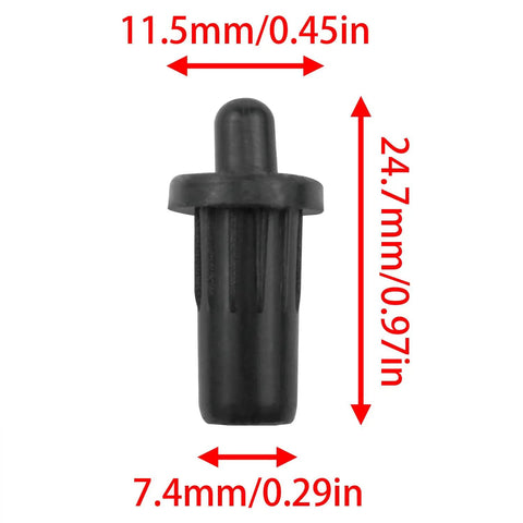 Heavy Duty Black Plastic Shutter Pin from Rock Solid Cabinet Door Repair Kit, size 11.5mm wide and 24.7mm tall.