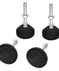 Adjustable Threaded Pole Leveling Feet For Furniture Glide 4 Pack M8x50mm And M8x1.25mm Threads, black and silver tone, shown assembled.