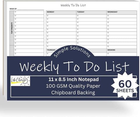 Weekly To Do List Planner Notepad For Stay On Top Pros And Busy Bees, 60 Page Task Pad with top and low priority checkboxes, 8.5 x 11 size