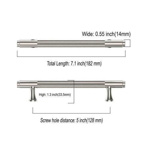 10 Pack 5 Inch Knurled Champagne Bronze Cabinet Handles dimensions and measurements